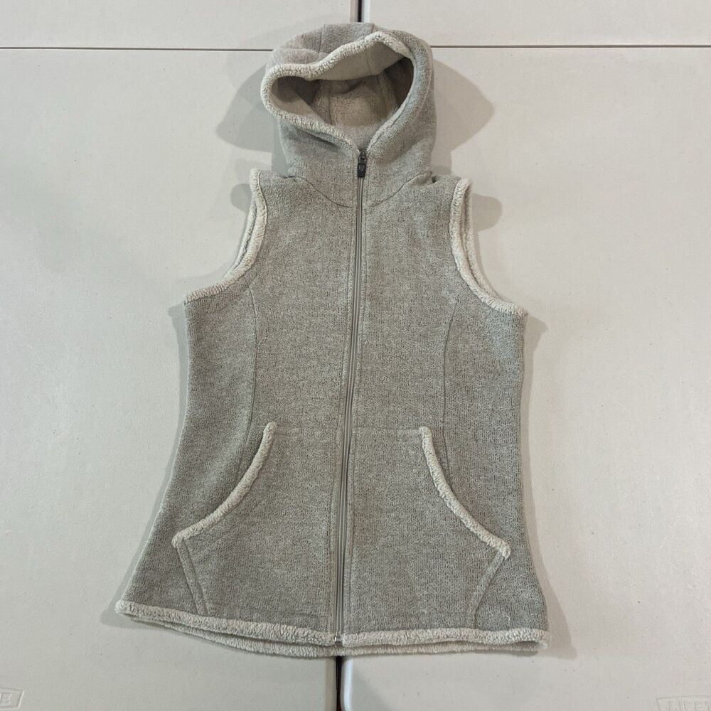 KUHL Vest XS Alfpaca Fleece Hoodie Beige Full Zip Pockets Outdoor Hiking Warm